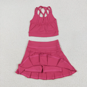Ensemble de yoga pour bébés filles : débardeur rose à bretelles et jupe-short plissée - Product Image 4