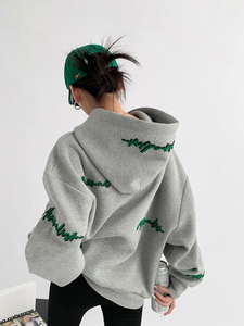 <span class=keywords><strong>Felpa</strong></span> Pullover Oversize da <span class=keywords><strong>Donna</strong></span> con <span class=keywords><strong>Cappuccio</strong></span> e Motivo Personalizzato, Maniche Raglan Invernali Casual, Ricamo Lettere e Tessuto Intrecciato - Product Image 3