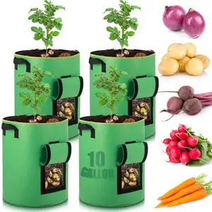 뜨거운 판매 패브릭 냄비 스트랩 핸들 가방 성장 정원 버섯에 대 한 플라스틱 식물 가방 감자 토마토 펠트 성장 가방