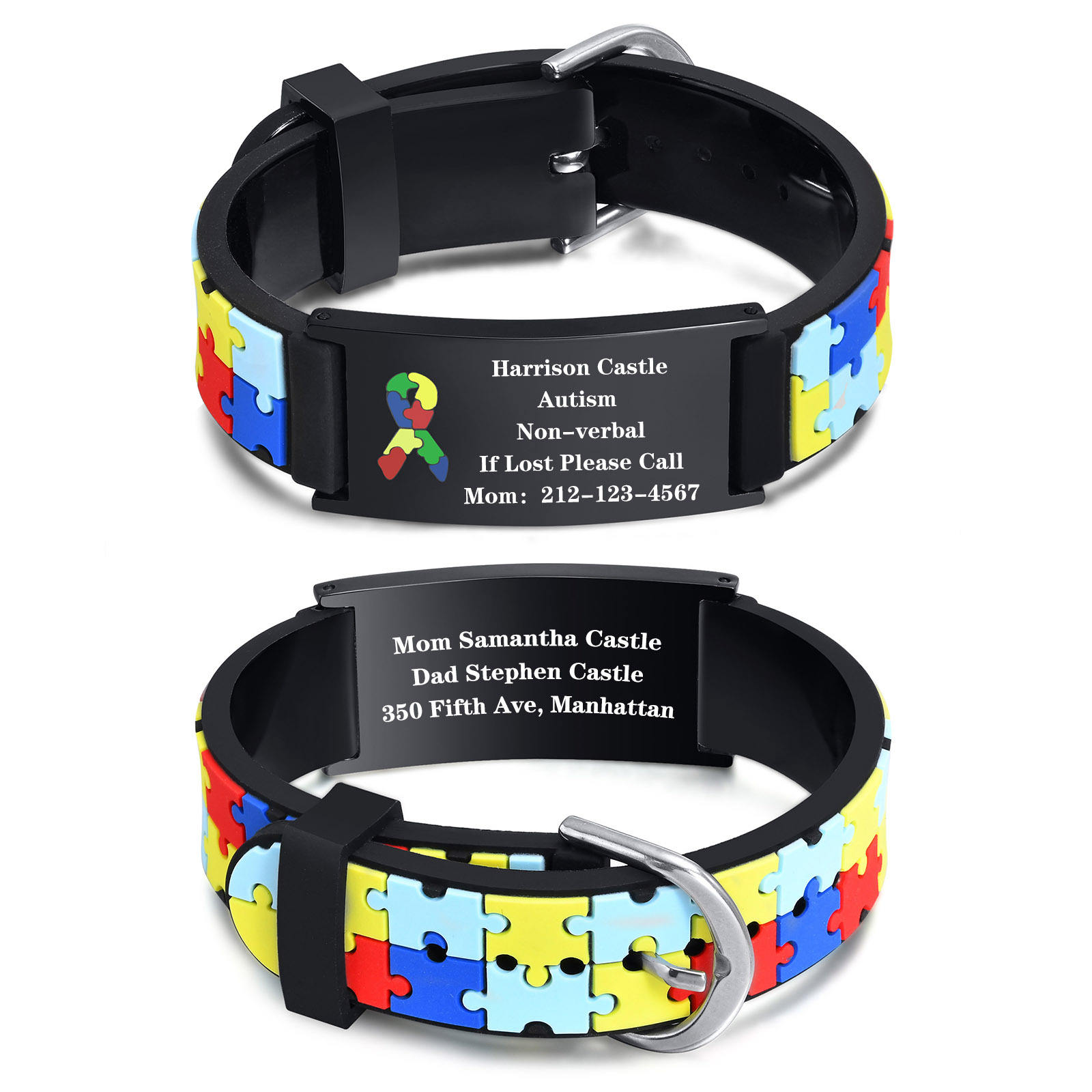 Kids Toddler Children Emergency Wristband Adjustable, Personalized Silicone  Medical Alert Autism ID Bracelet Baby
