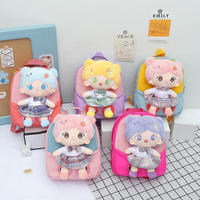 Sac d'école personnalisé pour enfants, sac à dos en peluche mignon, poupée en peluche, sac à dos miniature de dessin animé pour filles avec poupée en peluche