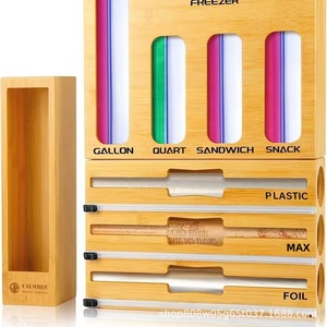 Calmbie Bamboo Food Wrap Dispenser Storage Box For <b>Plastic</b> Foil And Zipper Bags Kitchen <b>Drawer</b> <b>Organizer</b> Rectangle Wood Grain - Product Image 1