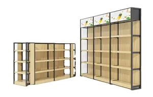Góndola personalizada, estantería de madera para tienda de comestibles, góndola