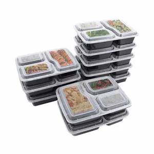 Factory Supplier Manufacturer Packaging PP Lunch Box 3 Compartment Disposable Takeaway Plastic Storage Container for Food