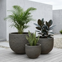 Ensemble de 3 pots à fleurs en béton GRC faits à la main, gris foncé, texture pierre brute, résistants aux intempéries, pour intérieur/extérieur