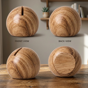 SAF Exports Minimalist Design Natural Wood <b>Round</b> Card Holder Handcrafted <b>Wooden</b> Polished Modern Home Decoration Freestanding - Product Image 2