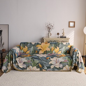 Couverture <span class=keywords><strong>de</strong></span> canapé en chenille florale DL, douce et moelleuse, avec franges à pompons, style bohème, pour la décoration intérieure, vente en gros, pour salon, OEM - Product Image 1