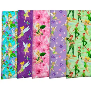 The factory outlet popular classic tinkerbell cartoon breathable cotton printed fabric for children clothing