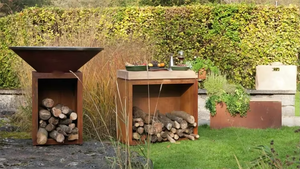 Outdoor Weathering Steel Corten Steel <b>BBQ</b> Grill Charcoal Wood Burning Fire Pit Grill - Product Image 3