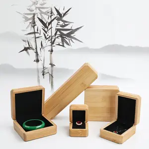 Custom Logo Bamboo Luxury Bracelet Ring Rarring Necklace JeweLry Gift Box Bamboo Jewelry Storage Box
