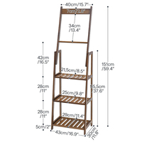 Étagère à serviettes moderne en bambou à 5 niveaux avec 3 étagères, finition expresso, unité de rangement inclinable pour salle de bain principale