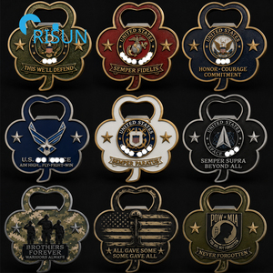 Moneda Conmemorativa Personalizada 3D con Forma de Trébol de la <span class=keywords><strong>Suerte</strong></span>, Línea Azul Delgada, K9, para Veteranos de la USAF, USN, USMC, con Destapador de Botellas - Product Image 4