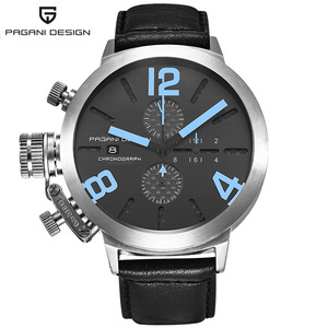 Berjani Men's Chronograph <b>Watch</b> 17.5mm Stainless Steel <b>Case</b> 30M Waterproof Black Leather Strap - Product Image 3