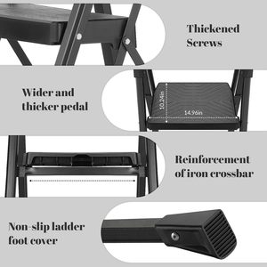 Heavy Duty Steel 5 <b>Step</b> Ladder Foldable <b>Handrail</b> Built-in Tool Tray Anti Slip Safety Ladder For Home Indoor - Product Image 6