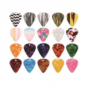 Médiators de guitare en celluloïd avec trou pré-percé, motif marbré coloré, pour la fabrication de colliers et bijoux DIY - Product Image 1