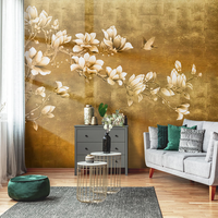 Goudfolie Behang Aanpasbare Bloemen Digitaal Gedrukt Chinoiserie Bladgoud Wandbekleding Voor Wandpanelen Interieurdecoratie