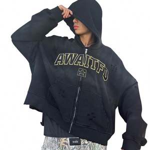 Streetwear personnalisé 100% coton Sweat à capuche zippé à capuche surdimensionné brodé en éponge française pour des vêtements d'automne décontractés - Product Image 1