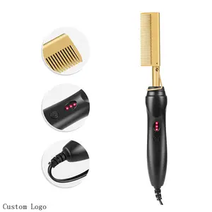 Hair styling white pink hot pick hair straightener heat pressing hot comb electric heating comb for straight and curly hair