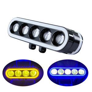 ไฟสปอร์ตไลท์ LED สำหรับมอเตอร์ไซค์ 5 เลนส์ สีขาว-เหลือง แสงคู่ พร้อมวงแหวนสีน้ำเงิน สำหรับติดตั้งด้านหน้า อัพเกรด อะลูมิเนียมเกรดอากาศยาน - Product Image 1