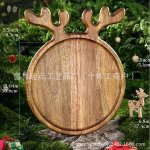 Starting Point Christmas Acacia Antler <b>Tray</b> 15.04in Round Solid Wood Serving <b>Tray</b> For Fruit <b>Snack</b> Steak Deli Decorative - Product Image 1