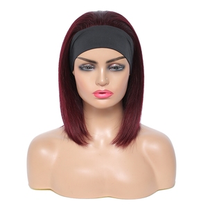 Perruque Bob <span class=keywords><strong>Courte</strong></span> Femme Sans Colle, 100% Cheveux Humains Brésiliens Remy Bouclés, Faite à la Machine, Couleur Bourgogne, avec Bandeau - Product Image 2