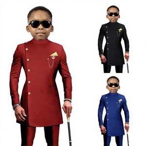 Jas Blazer Single Breasted untuk Pesta Pernikahan, Jas Tuxedo Anak Laki-laki Afrika, Jas Panjang dengan Celana, Pakaian Formal Anak untuk Pesta-Baju Jas untuk Anak-anak - Product Image 1