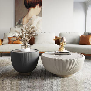 OKF table combinée ronde avec cloche contemporaine créative au design italien table basse en cuir microfibre - Product Image 1