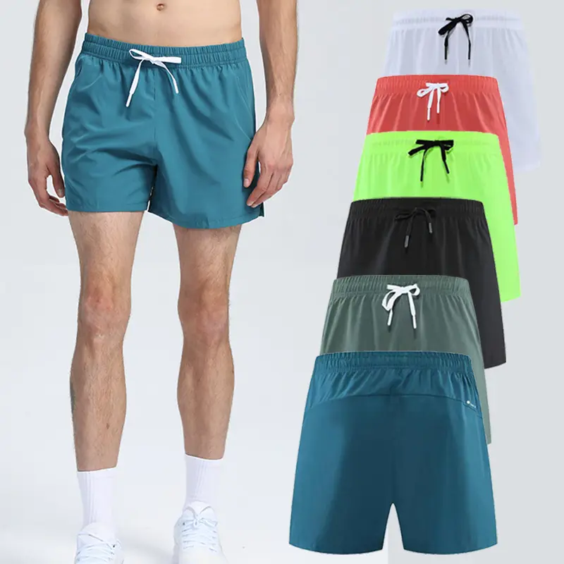 Shorts casuais de secagem rápida para homens, bermuda atlética com bolsos para treino no porta-malas, cordão elástico para nadar, treinar academia