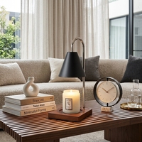 Lampe chauffe-cire électrique moderne en bambou avec base en bois, intensité réglable, minuteur, pour la maison et la décoration intérieure de chambre