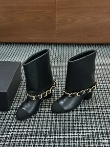 Botines de Tacón Alto a Media Pantorrilla para Mujer, de Cuero Clásico, con Cadena en el Tobillo, Color Dorado, para Verano y Otoño, Transpirables y Térmicos - Product Image 3