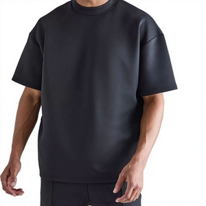 T-shirt décontracté pour homme en coton épais noir uni à col ras du cou, coupe oversize, manches courtes, idéal pour l'été, personnalisable avec logo OEM/ODM - Product Image 1
