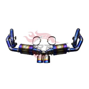 Système d'échappement Vortex Titanium Valvetronic compatible avec Porsche 911 Carrera 991 GT3 4.0, silencieux de course avec embouts bleus brûlés en forme de tranches. - Product Image 1