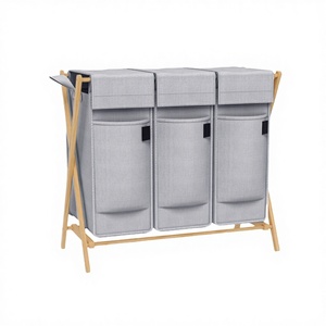 Cesto de Ropa Sucia de Bambú Extraíble de Dos Niveles con 3 Compartimentos Grandes para Ropa Sucia - Product Image 3