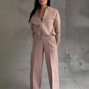Dropshipping Autumn Winter Female Loose Tracksuit Sweatshirt <b>Women's</b> Sports Suits Zipper <b>Jacket</b> and Wide Leg Pants Two-piece Set - Product Image 3