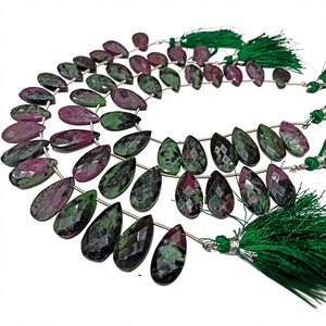 Natural <b>Ruby</b> Zoisite Faceted Pear Shape Briolette Gemstone Strands For <b>Necklace</b> Making Green Purple Drop Crystal Jewelry 8 Inch - Product Image 1