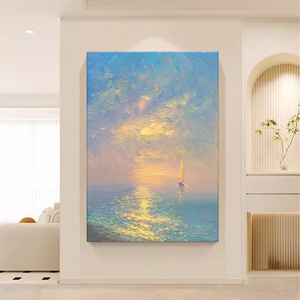 Seascape Painting Sunrise At Sea Impressionism Style Hand Painted Unframed Art For Entryway Bedroom Living Room - Product Image 1