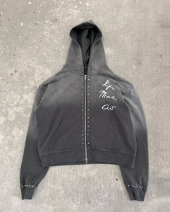 Sweat-shirts à capuche zippés Streetwear personnalisés, 450 g/m², impression sérigraphique, effet vieilli, délavé à l'acide, effet soleil, avec strass - Product Image 2
