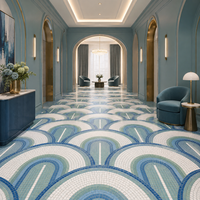 Mosaïque céramique personnalisée en forme d'éventail pour le sol du hall d'hôtel, carreaux artistiques à motif d'arche bleue pour les espaces commerciaux et les murs décoratifs de salle de bain