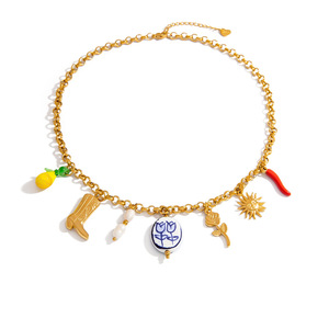 สร้อยคอจี้ผลไม้ โซ่ทอง สีสันสดใส เชอร์รี่ แตงโม สตรอว์เบอร์รี เครื่องประดับสำหรับงานปาร์ตี้ - Product Image 5