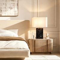 Lampe de table en marbre Dark Emperador avec abat-jour en lin blanc, lampe de bureau LED moderne de luxe, lampe de chevet pour chambre à coucher, salon, flexible et simple