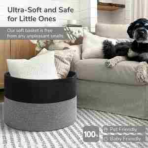 90L <b>Large</b> Cotton Rope <b>Basket</b> 21.7" X 21.7" X 13.8" with Handle Laundry Hamper for Blankets Pillows Toy - Product Image 4