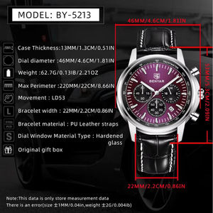 Montre-bracelet à quartz de luxe pour homme Benyar BY-5213 avec bracelet en cuir, étanche, pour homme, Reloj Montre Hombre, avec boîte cadeau - Product Image 5