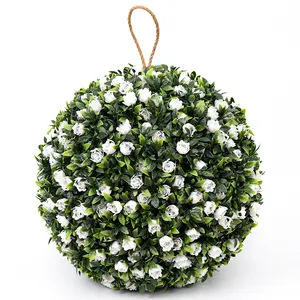 Utdoor-plantas colgantes artificiales grandes para decoración de jardín, Bola de hierba topiaria con mini flores personalizadas