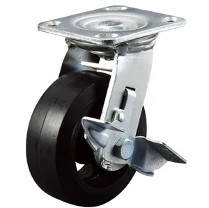 Da indústria da borracha drop heavy duty caster roda giratória rodízio de ferro fundido com o freio de 250-400Kg de capacidade