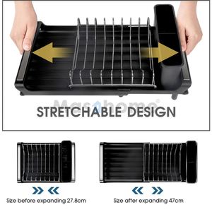 Stainless Steel Extensible Dish Drainer Removable Cutlery Holder Dish <b>Drying</b> <b>Rack</b> Extendable Kitchen Dish <b>Rack</b> - Product Image 3