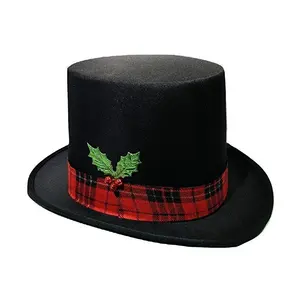 Haiwin पार्टी नवीनता कॉस्टयूम काले रंग क्रिसमस Caroler स्नोमैन शीर्ष टोपी के साथ होली जामुन