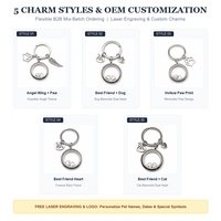 Porte-clés en acier inoxydable pour amoureux des animaux, médaillon flottant avec breloque empreinte de patte et breloque cœur de chien, souvenir commémoratif pour animaux de compagnie en extérieur