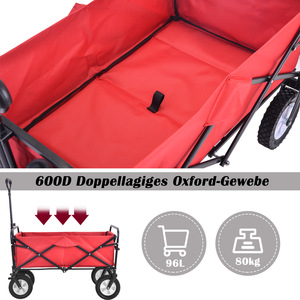 Chariot de camping pliable rouge tout-terrain avec 4 roues pour la randonnée, les voyages et le transport - Product Image 5