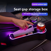 Organizador Lateral de Asiento de Cuero PU Rapo con Luz Ambiental LED RGB, Caja de Almacenamiento con Carga Rápida para Interior de Auto Universal