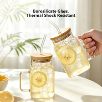 Mug carré en verre avec poignée, couvercle en bambou et paille en verre, résistant à la chaleur, pour café glacé et jus, personnalisable avec logo – Vente en gros